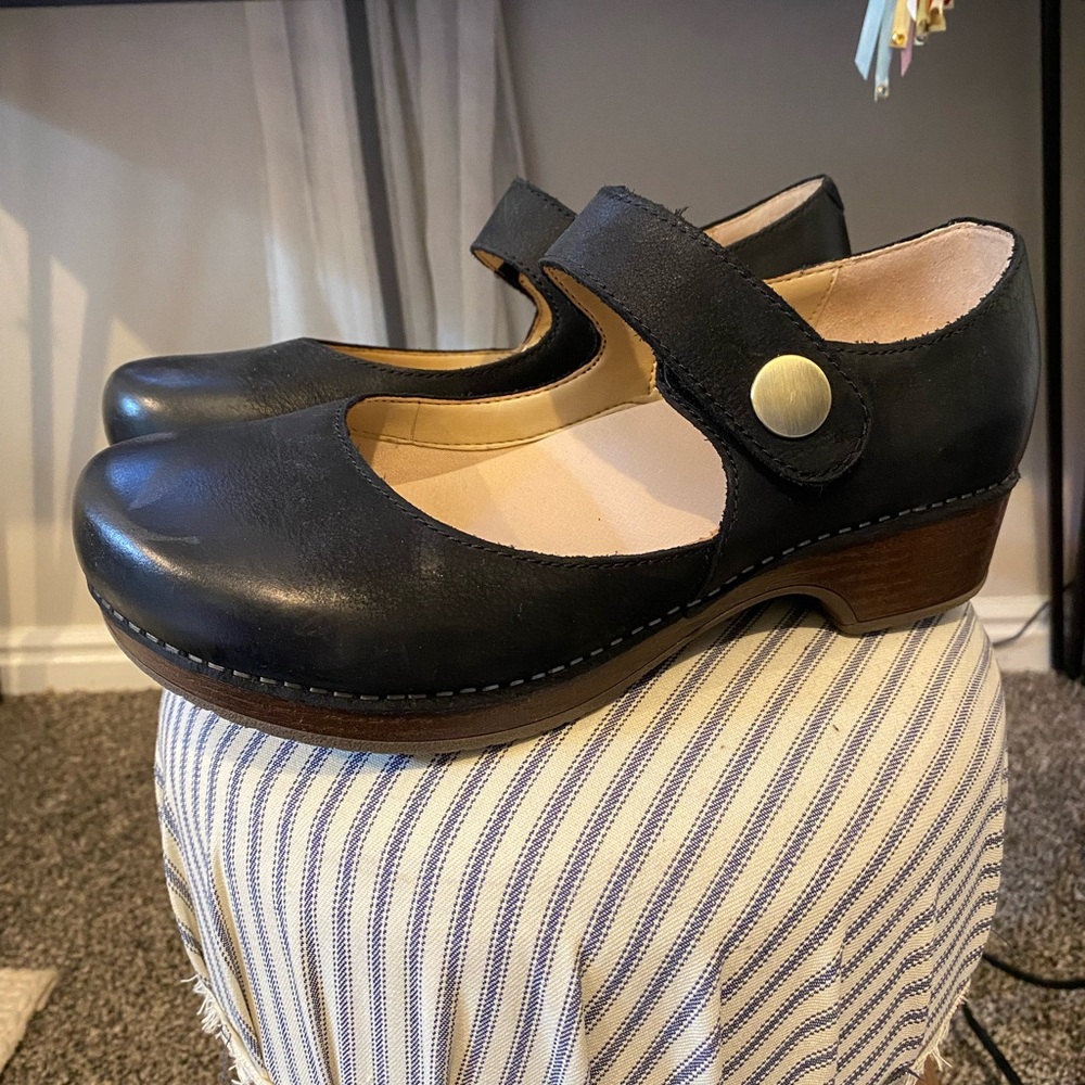 DANSKO Black Mary Jane Clogs with Wooden Heel